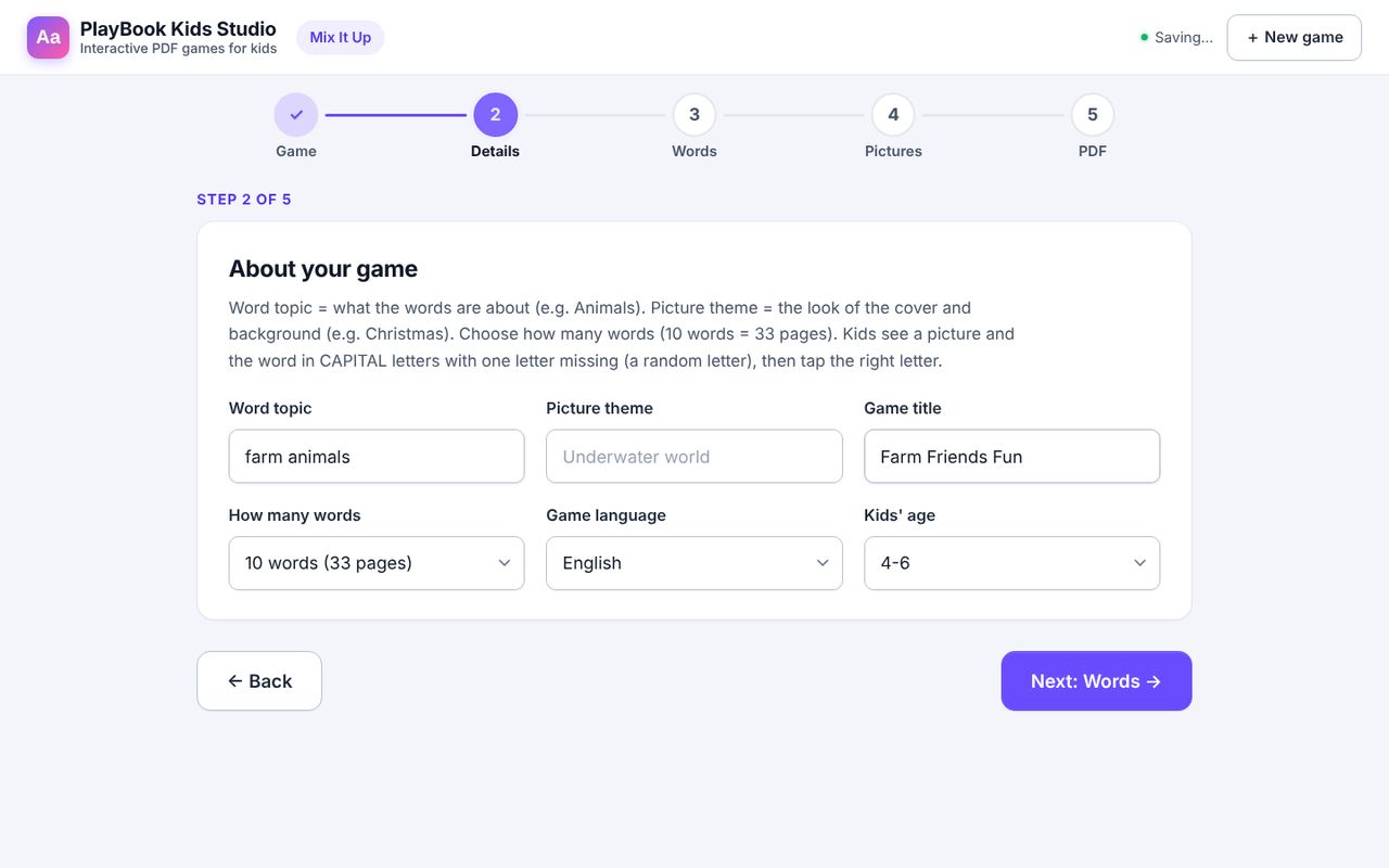 Step 2: game details
